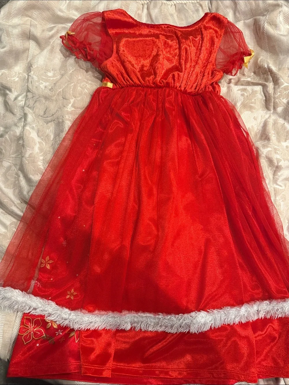 Disney Red and Gold Holiday Princess Dress with White Faux Fur Trim